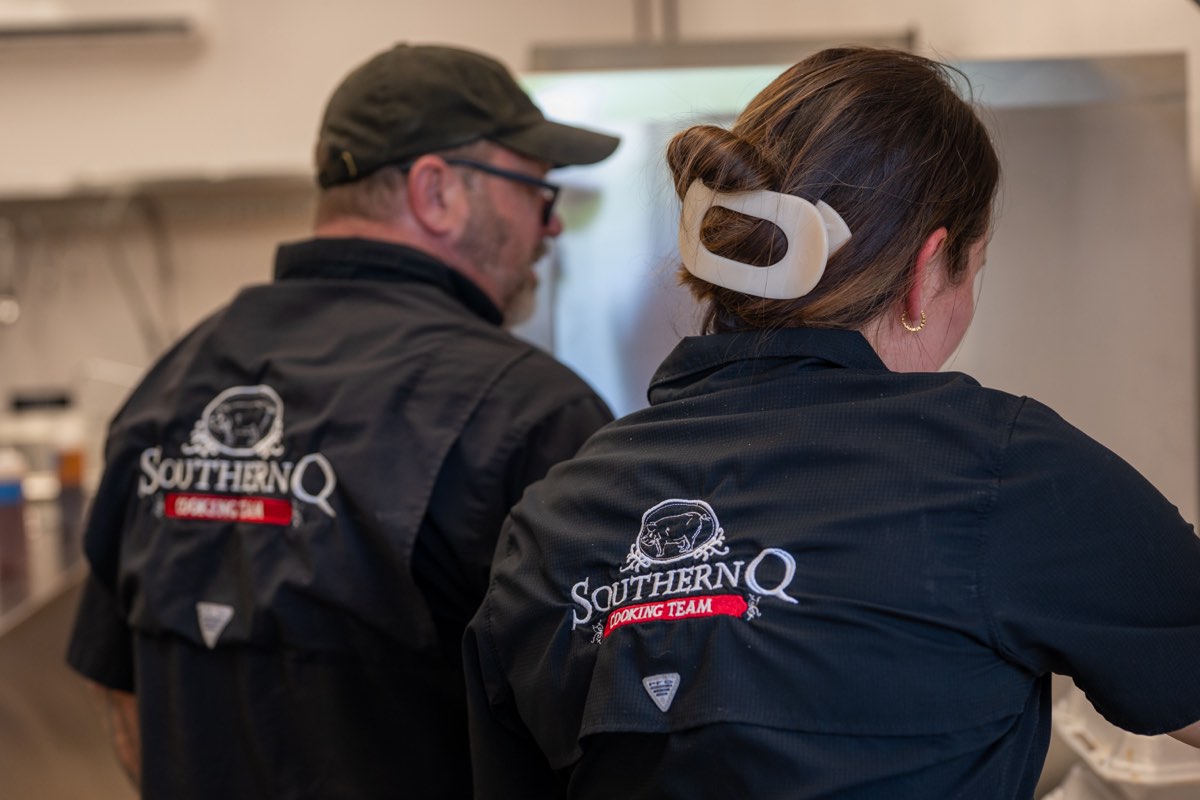 Southern Q cooking team in branded jackets