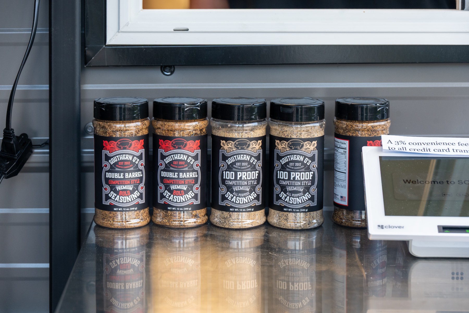Southern Q house BBQ rubs, 100 Proof and Double Barrel Seasoning